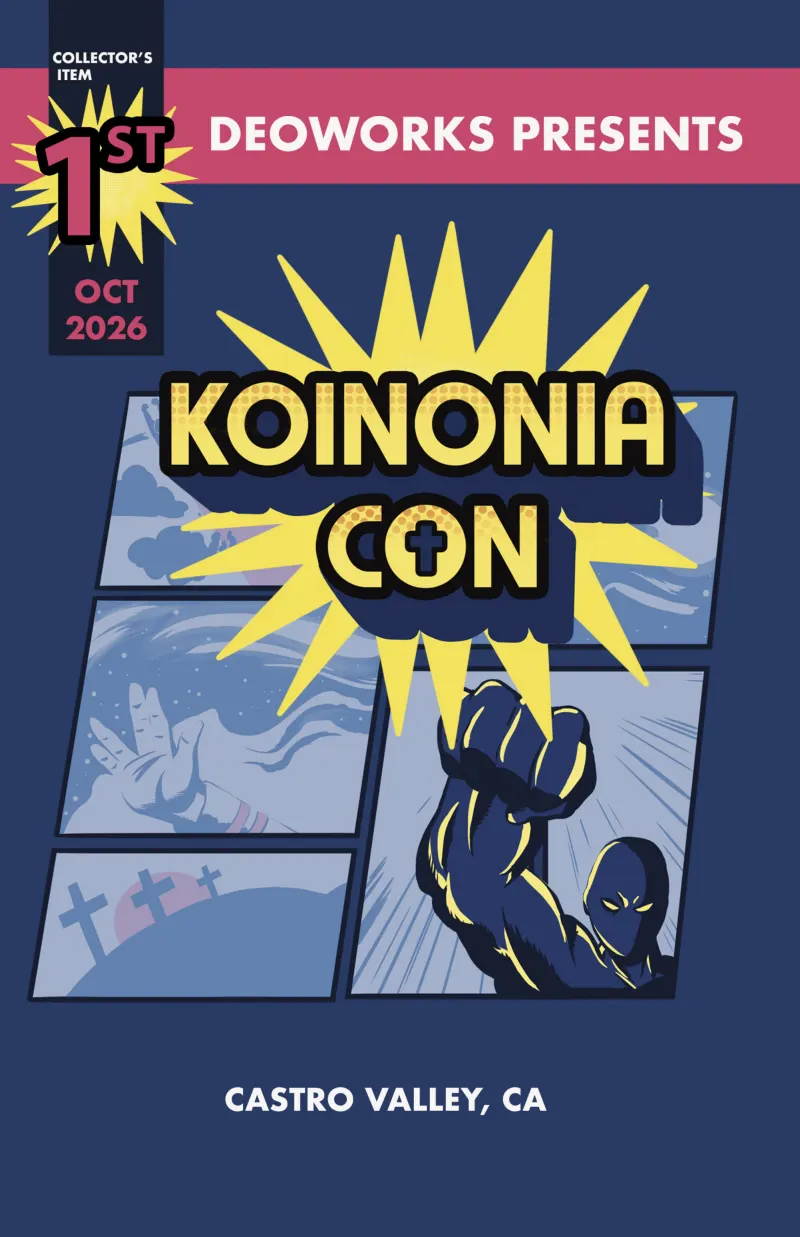Cover: DeoWorks presents Koinonia Con, collector’s item #1, October 2026, Castro Valley, CA.