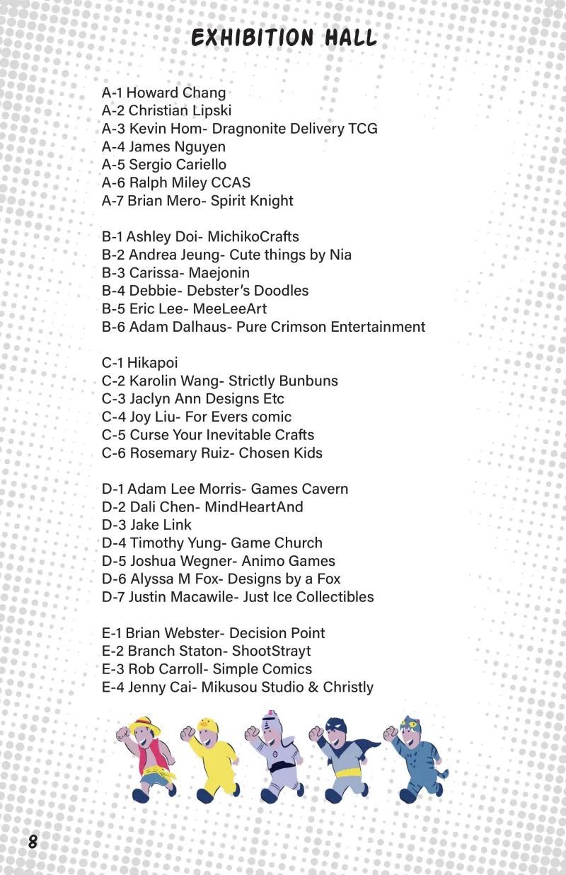 Exhibition Hall booth list, A-1 through E-4.