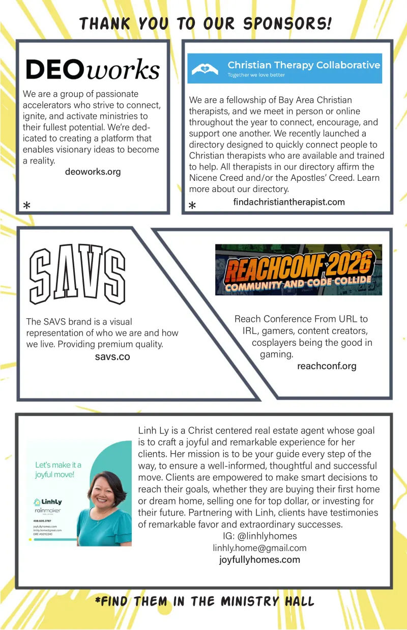 Sponsors: DeoWorks, Christian Therapy Collaborative, SAVS, Reach Conference 2026, and Linh Ly of Joyfully Homes.